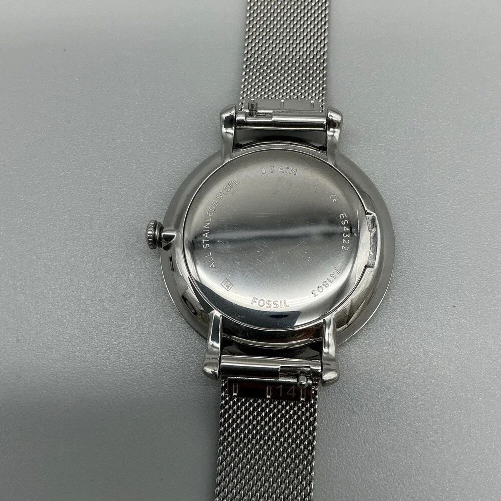 Fossil ES4322 Womens Watch 36mm Blue Dial Stainless Date Mesh Band New Battery
